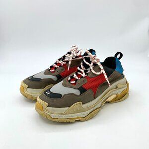 Balenciaga Triple S Mens Sneakers Multicolor Size 43 Red/Beige/Blue Rubber Sole